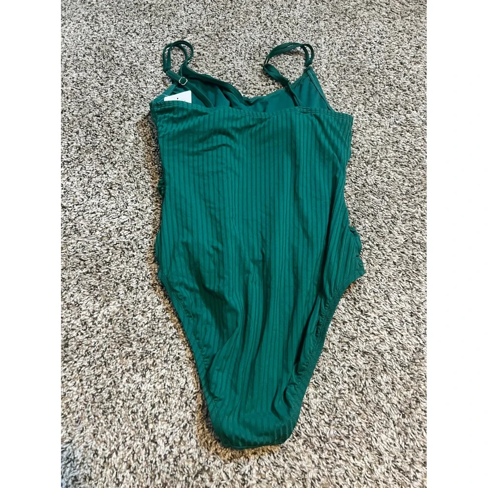 Ellen Tracy Womens Forest Green Ribbed Ruched One Piece Swimsuit XL NWT
